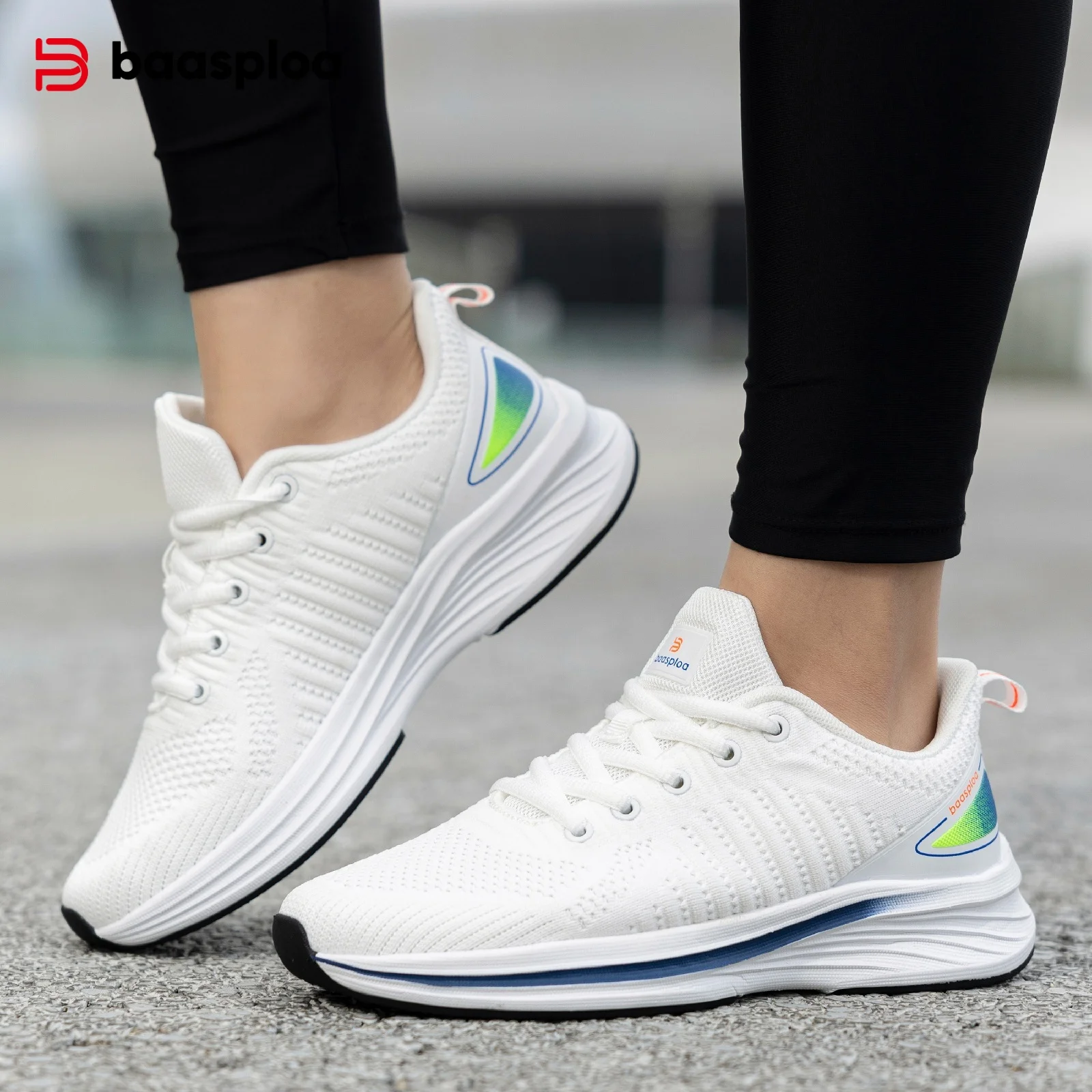 Baasploa Women Running Shoes Comfort Lightweight Sport Shoes New Mesh Breathable White Casual Sneakers Lace-Up Non-Slip