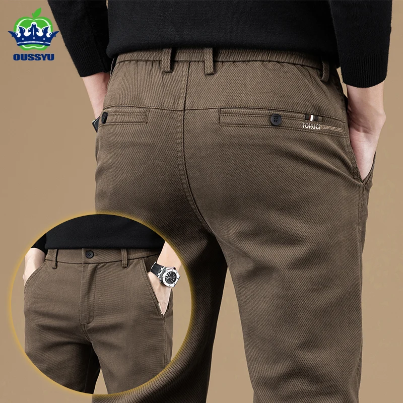

Autumn Winter Cotton Fabric Stretch Casual Pants Men Slim Fit Grey Black Korea Work Classic Brown Cargo Trousers Male 28-38