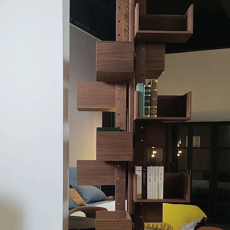 Rotating Bookcase Black Walnut Solid Wood Shelf Bookshelf