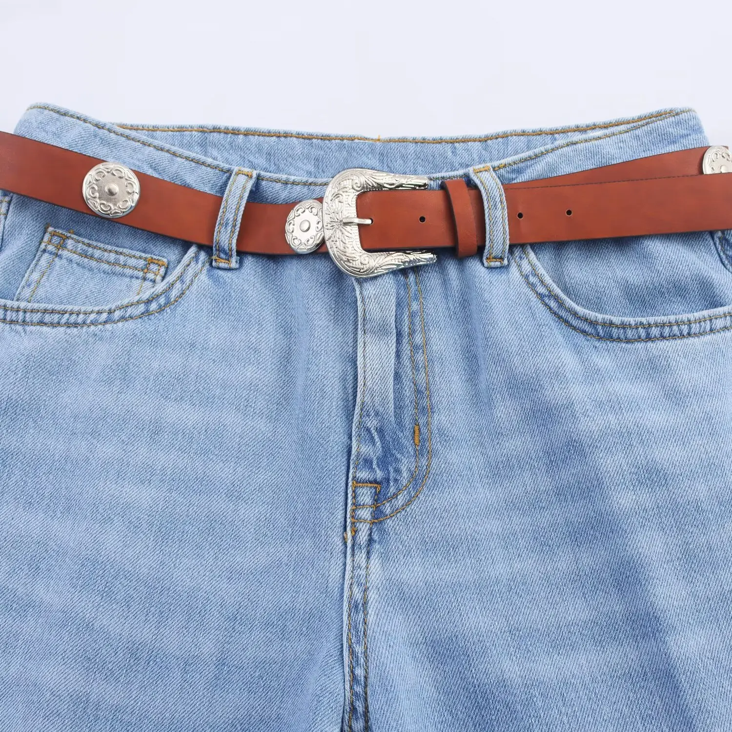 Set Celana Denim Kasual Wanita dengan Rompi Bertumpuk dan Jeans Lurus Pinggang Tinggi, Outfit Co-ord Modis