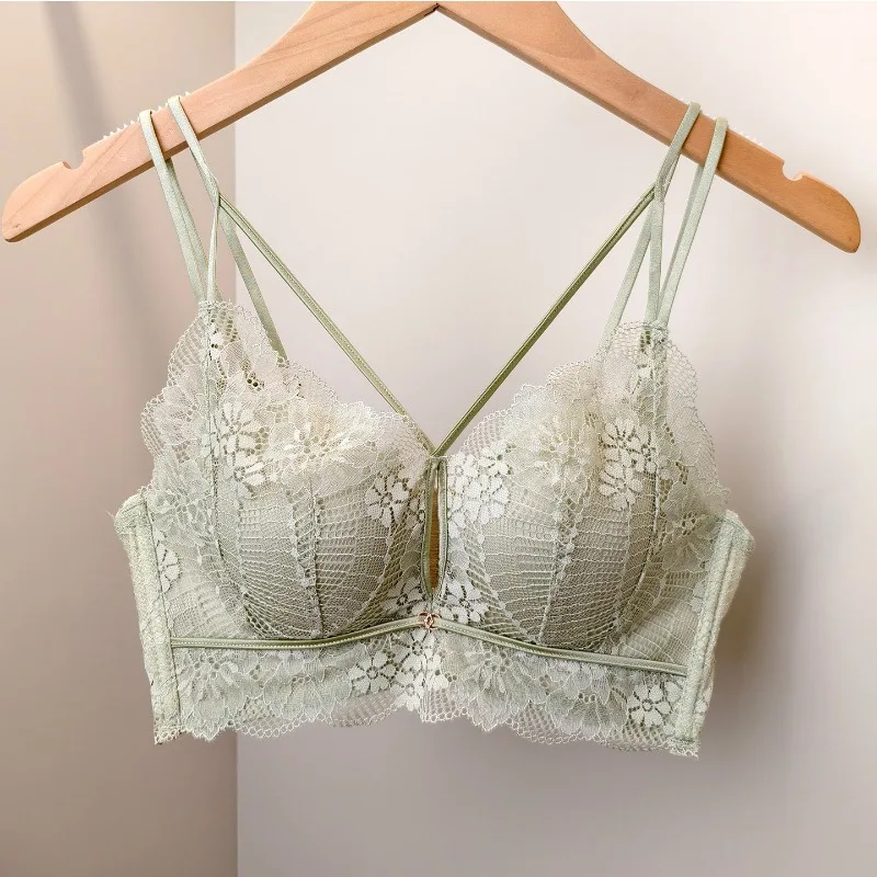 Luxury Sexy Lace Lingerie Thick Bun Cups Wireless Gather Shape Enhance Bust Non Empty Cup  Flat Chests Comfy Daily Wear Support