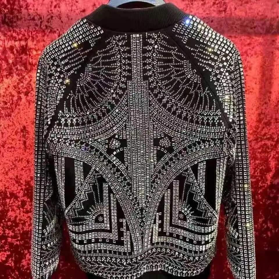 Veste de baseball imprimée pour hommes, blingbling, manteau en diamant, chimFashion, décontracté, personnalité, automne, hiver, nouveau, 2024