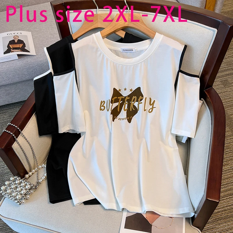 

100/150/175kg 6XL 7XL Plus Size Women Clothing Casual Slimming Loose Medium Long Short Sleeved T-shirt Oversize