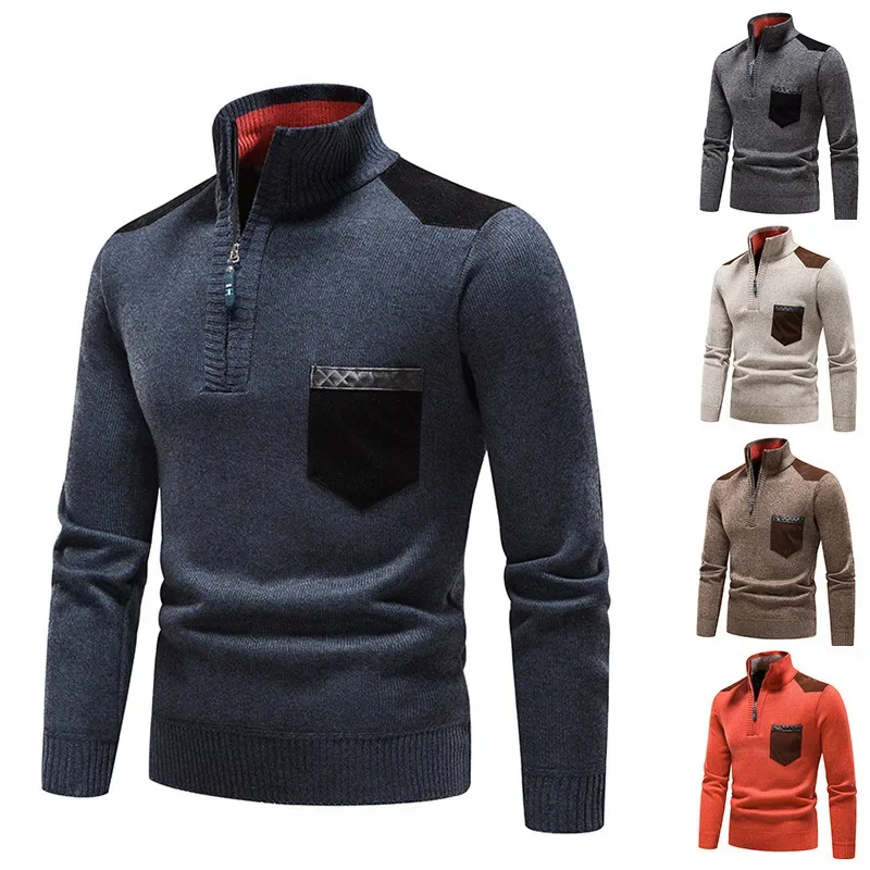 Autumn and Winter Models of Tops Men's Stand-up Collar Thickened Jumper Knit Sweater Pullover Plus Size Woolen Tops