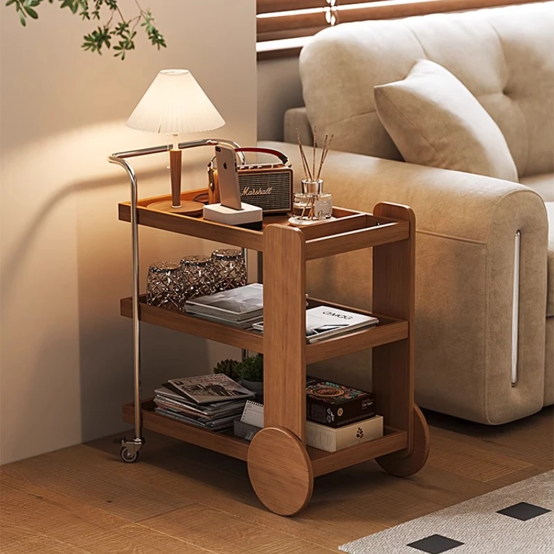 

Vintage-style Mobile Serving Trolley White Ash Solid Wood Japanese-style Home Trolley Carrello Estetica Commercial Furniture