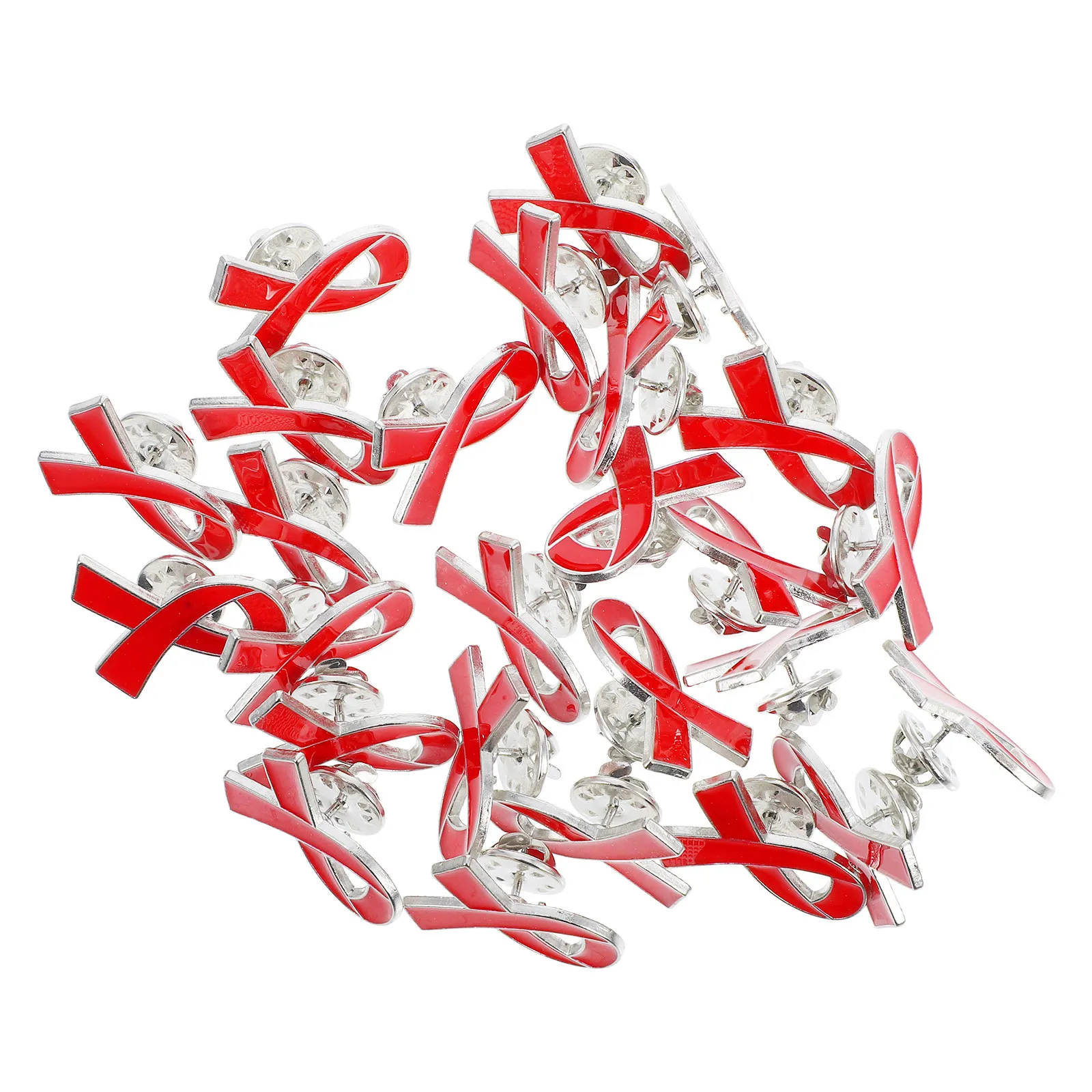 Red Ribbon Awareness Brooch Pins 25 Pack Health Support Lapel Badges for Charity Events Jackets Hats Bags