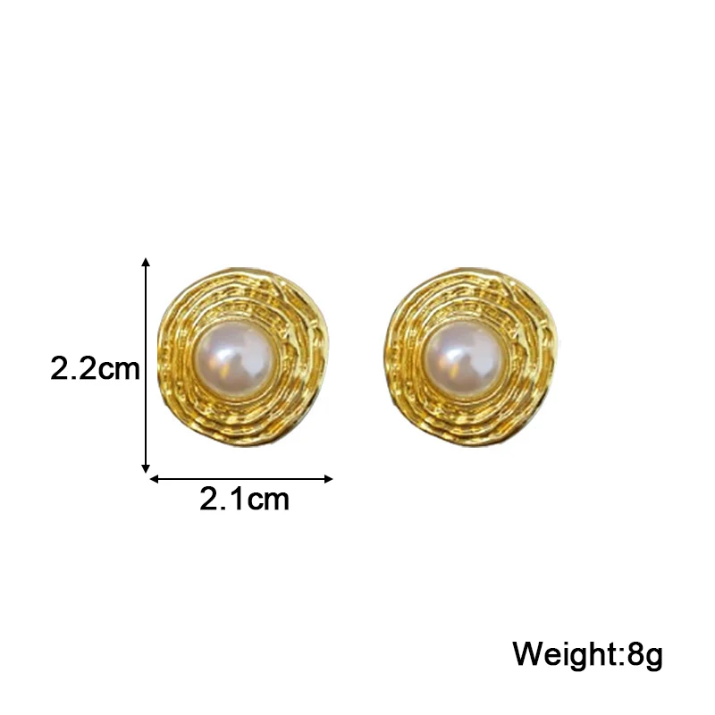 Trend New Pearl Oval Stud Earrings for Women Korean Fashion Wave Stripe Heavy Round Geometry Statement Ear Jewelry brincos