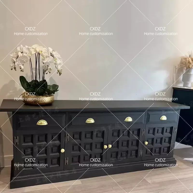 Rural Solid Wood Dining Side Cabinet Modern Simple TV Cabinet Floor Locker Home Storage Cabinet