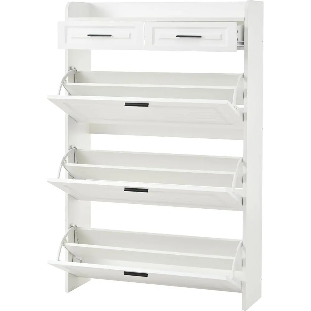 

Трехуровневый шкаф для обуви со скрытыми полками и 2 выдвижными ящиками, узкий белый стеллаж для прихожей, мебель для хранения обуви в коридоре