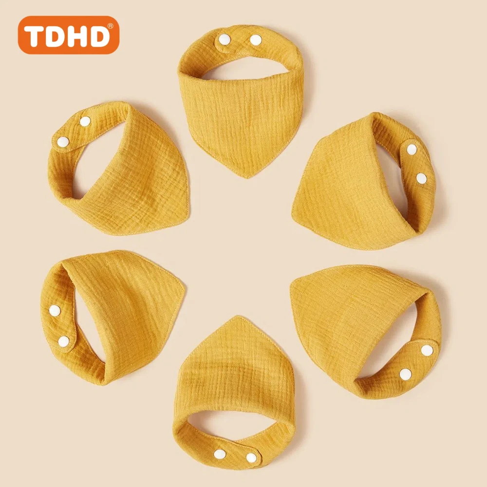 TDHD 7 PCSBaby منشفة سالين من القطن الخالص بلون سادة ناعمة، صديقة للبشرة، ماصة، مريلة موسلين ملونة عصرية سريعة