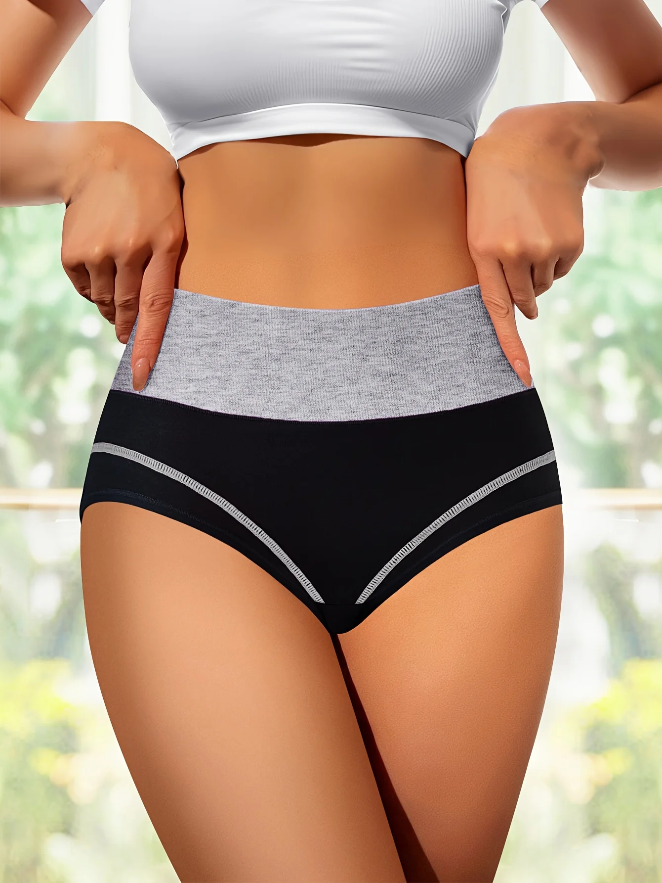 سراويل داخلية نسائية عالية الخصر للتحكم في البطن، ألوان متباينة، سراويل داخلية مريحة