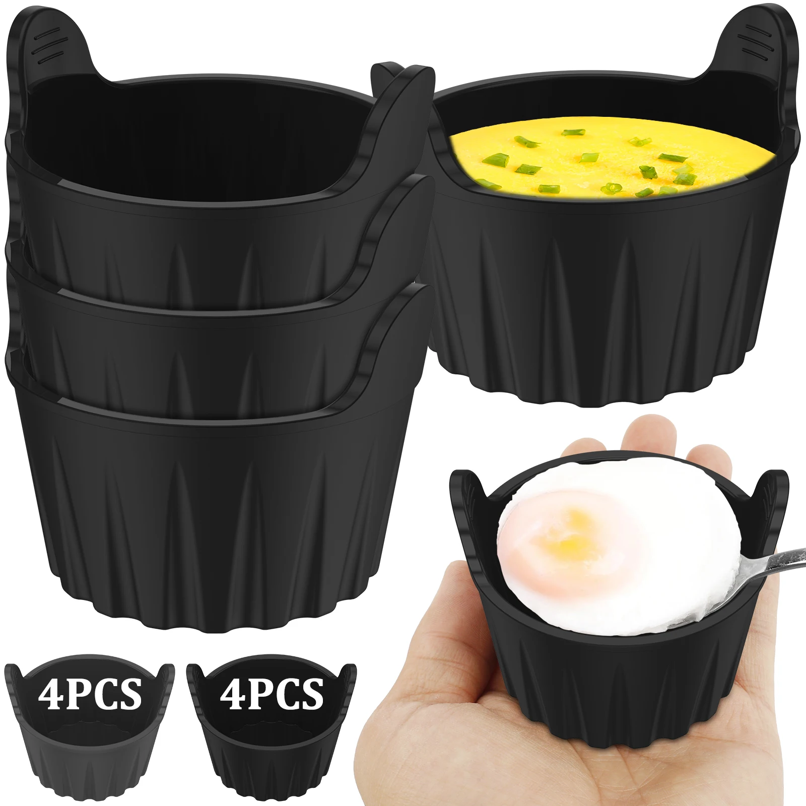 4Pcs Air Fryer Egg Poacher Food Grade Silicone Egg Poaching Cups Non-Stick Round Silicone Ramekins Reusable Silicone Baking Cups