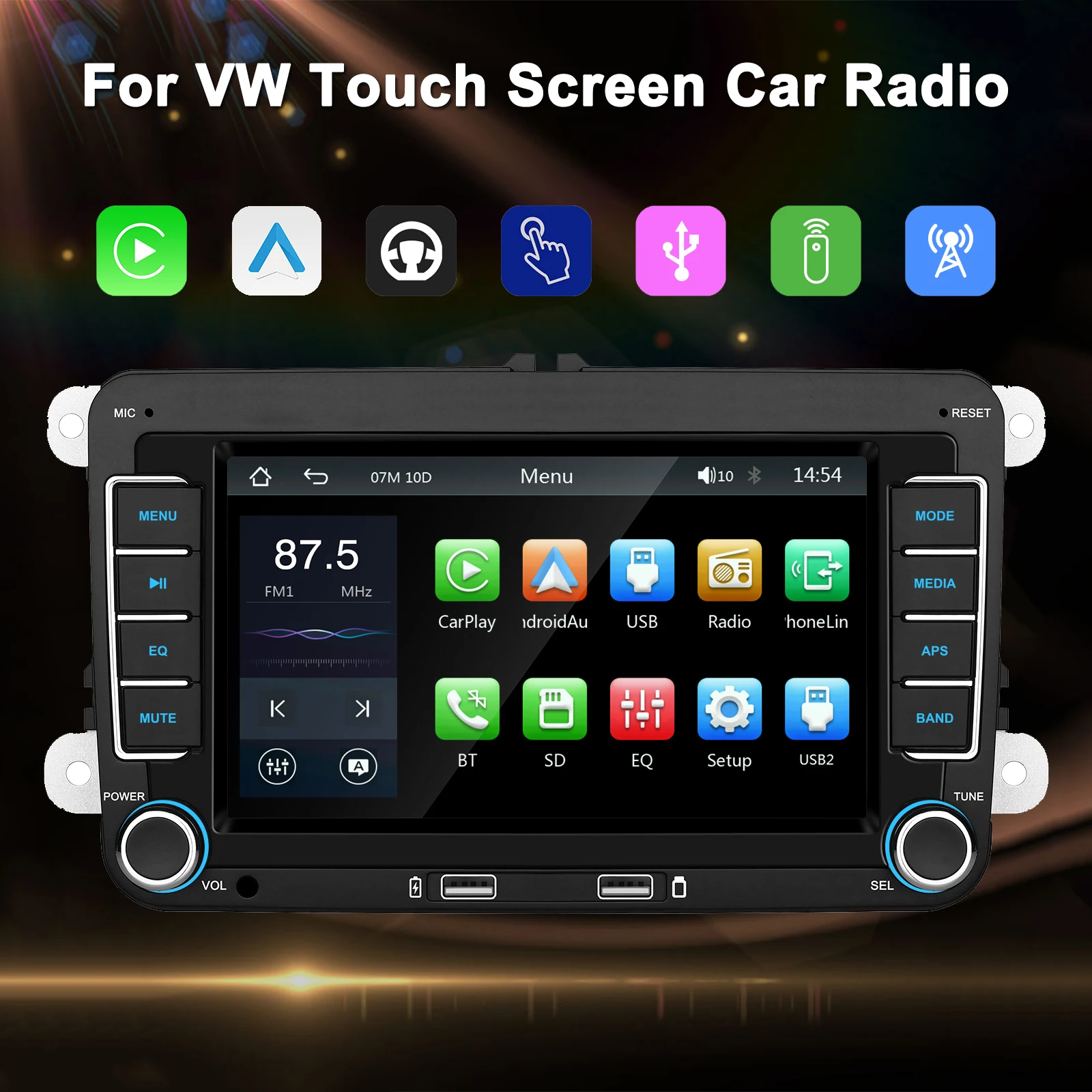

Universal 7inch Full Touch Screen HD MP5 Car Multimedia Player with CarPlay Android Auto 2Din BT FM TF Input Steering Control