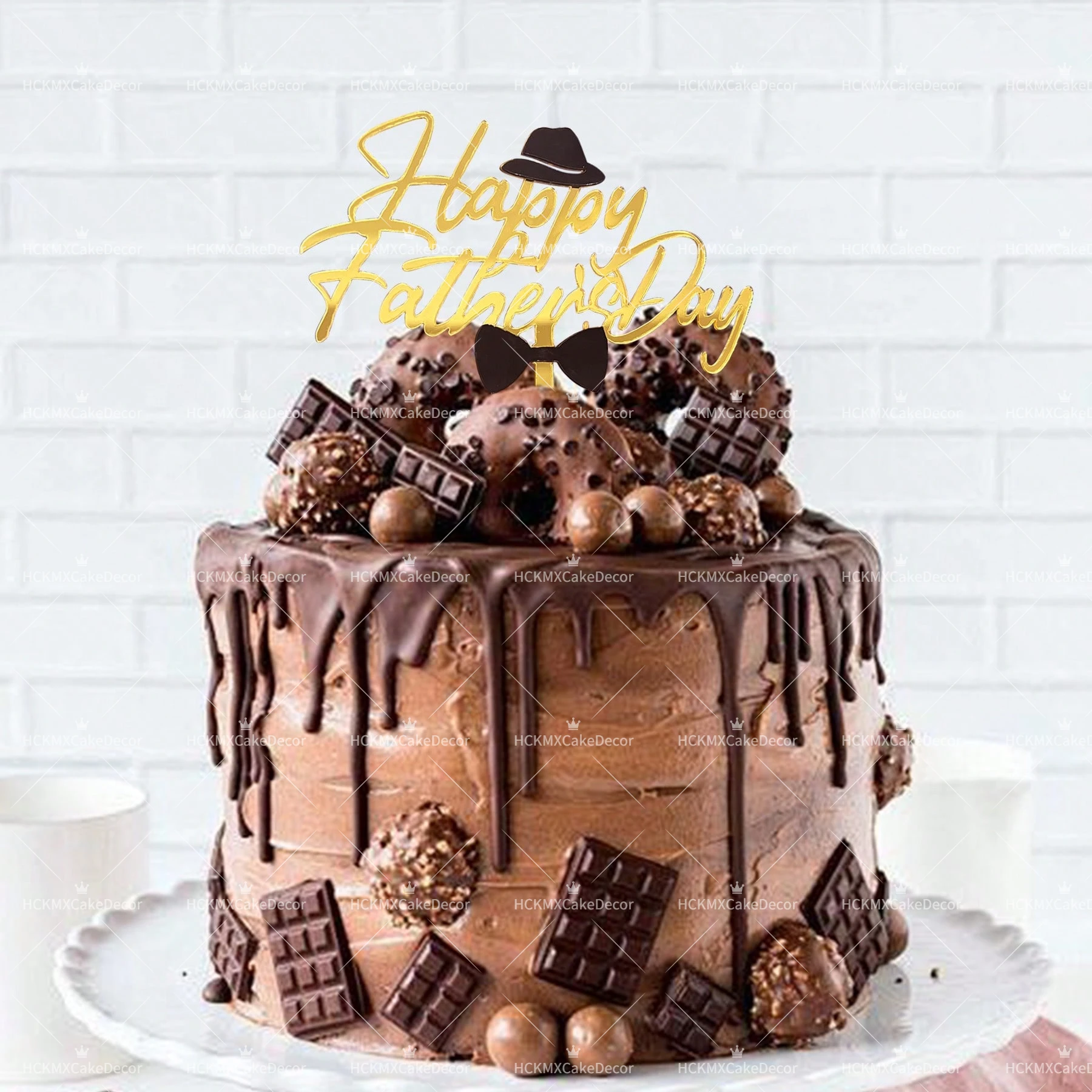 3 Stück Tortenaufsatz „Bester Ehemann & Vater“ aus goldfarbenem Acryl, Hochzeitstag, Party, Kuchendekoration für den Vater – Detail 3