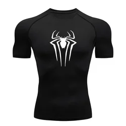 2024 Koszulka kompresyjna Siłownia Sport Trening Y2K Spider Print T-shirty Męskie Bieganie Fitness Obcisła letnia odzież sportowa Top Tee