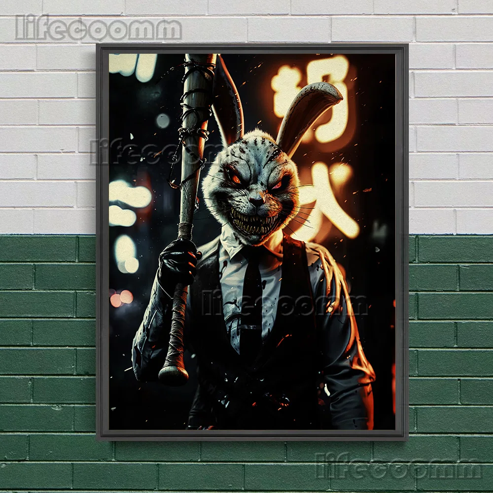 Vintage Rabbit Killer Abstract Art Poster And Print, Wall Art Canvas Painting, A Hair-Raising Burst Rabbit, Home Decor Unframed