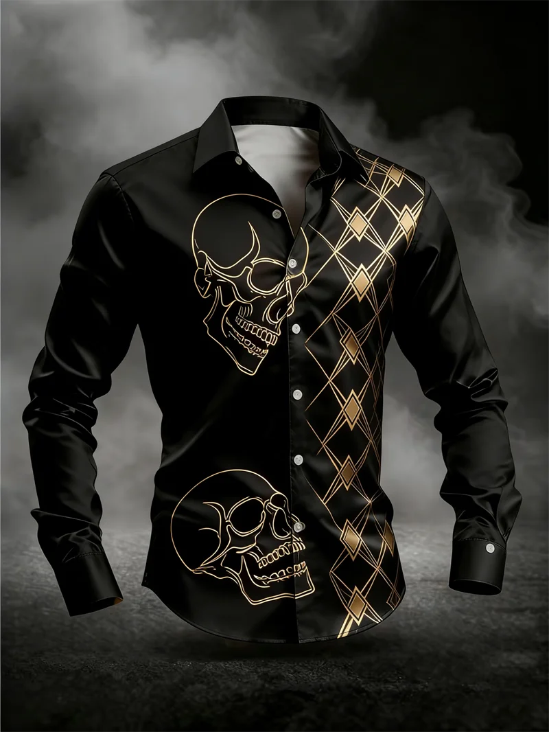 New men's long sleeved shirt 3D skull print rose series gold black skull men's top soft long sleeved shirt - AliExpress New men's long sleeved shirt 3D skull print rose series gold black skull men's top soft long sleeved shirt - AliExpress