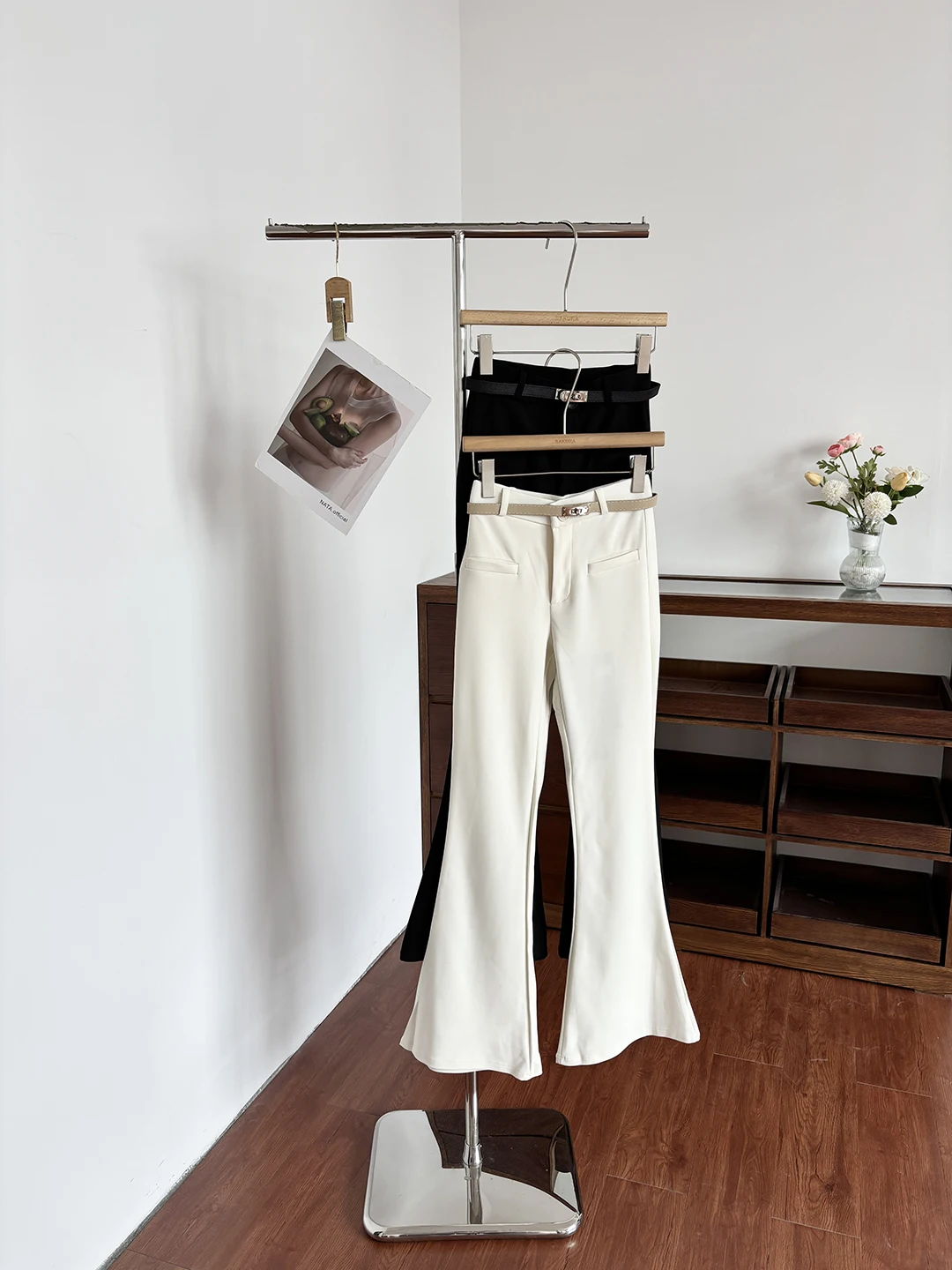

High Waist Simple Casual Pants Women's Belted Summer 2026 Commute Style Fashionable Drapey Micro Flare Pants Polyester Fiber