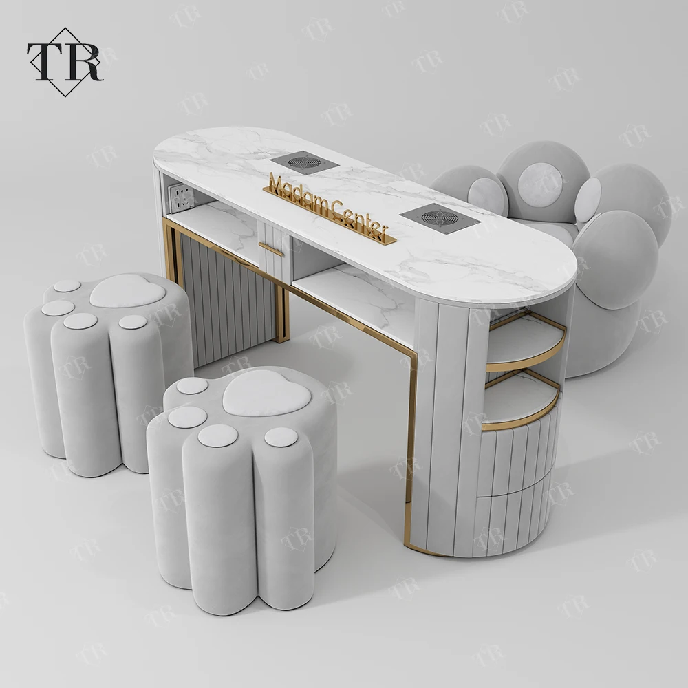 

Modern Rock Beam Manicure Table Salon Manicure Furniture Metal Stand Professional Nail Desk Nail Table