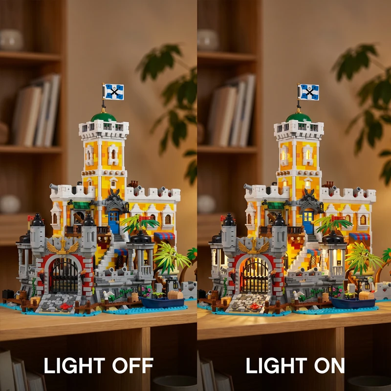 Pirate Harbour Medieval Castle Lighting Building Blocks Street View Modular Assembly Model Bricks Collection Adult Gift 4975PCS