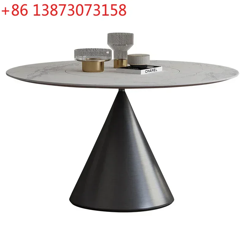 Round Dining Table And Chair Combination With Inlaid Turntable Italian Light Luxury Household Dining Table For 10 People