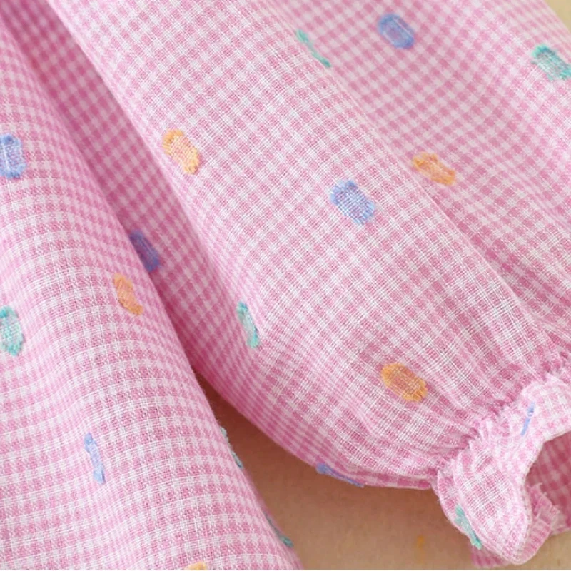 Ropa de manga larga para niños, vestido de princesa bonito de helado a cuadros de color rosa, traje para niños a juego para primavera y otoño 2024