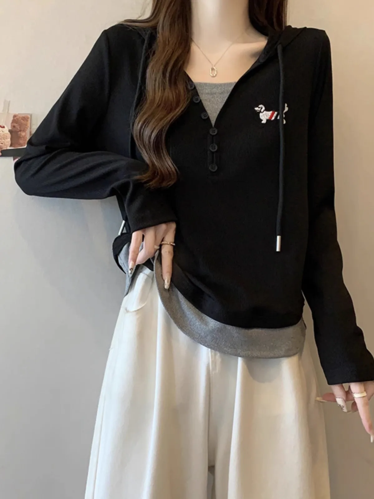 Hooded Long Sleeved T-shirt Hoodie For Women Slimming And Covering The Belly Fashionable And Beautiful Full Shoulder Top