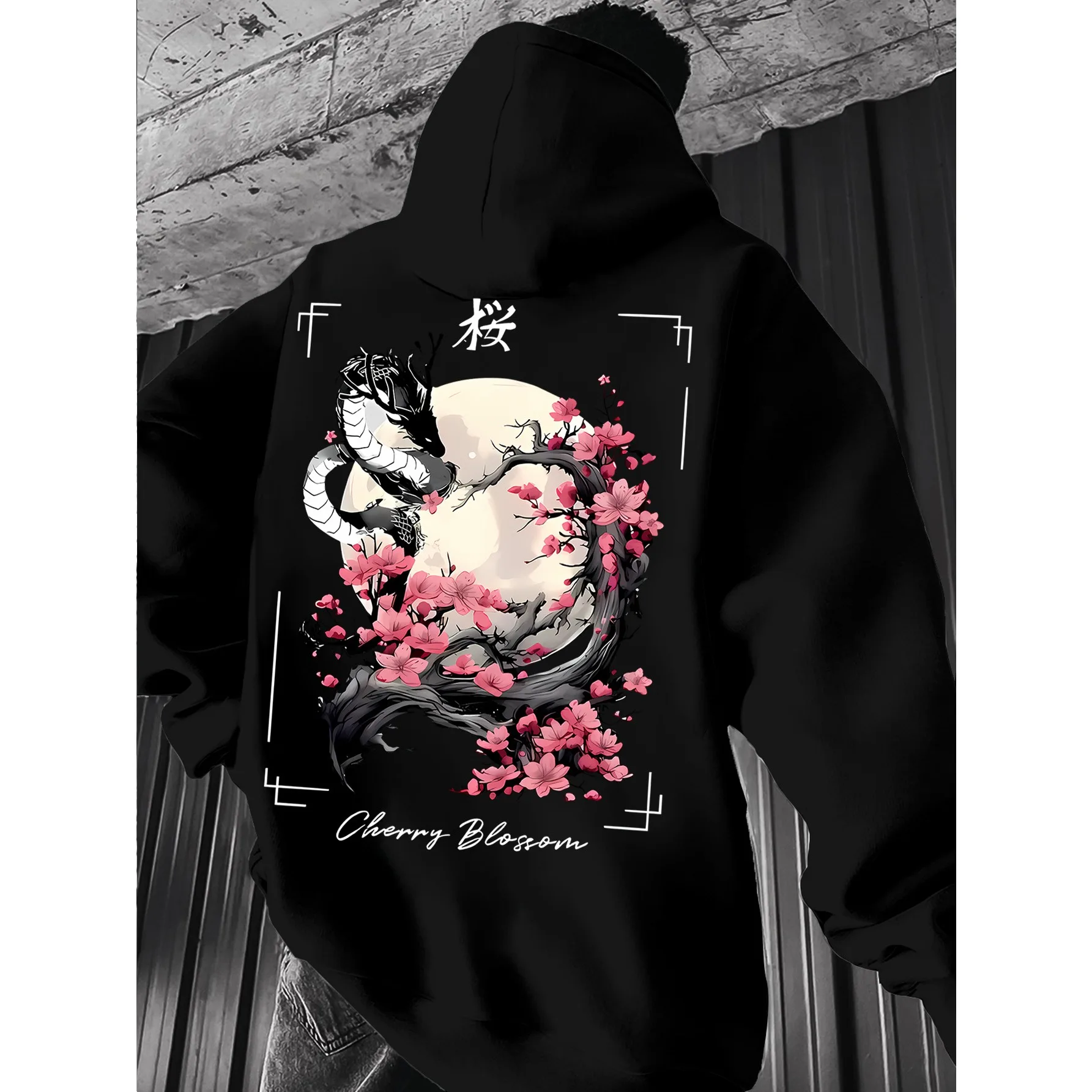 Dragon Sakura Cherry Blossom Print Hoodie Unisex Harajuku Streetwear Pullover Hooded Sweatshirt Men Women Casual Long Sleeve Top