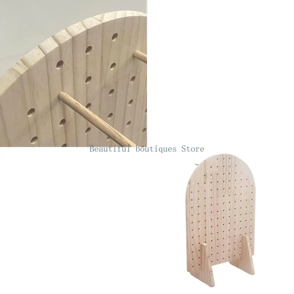 

Деревянная подставка для ювелирных изделий U4LF с двухсторонней перфорированной панелью и несколькими съемными крючками для