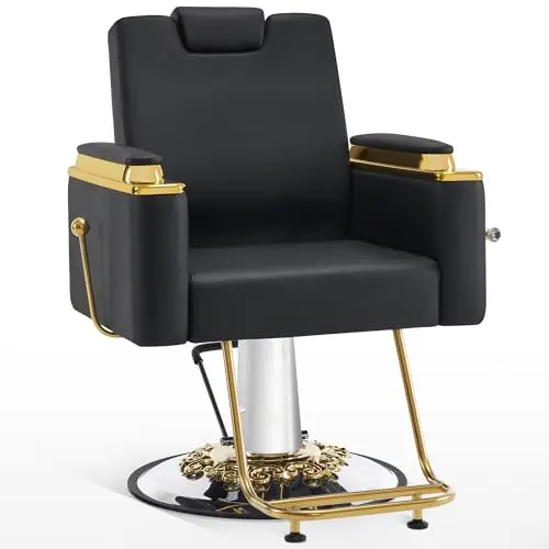 Luxurious Barber Chair for Hair Stylist, Barbershop 8623(Black) | Heavy-duty Hydraulic Pump, Adjustable Reclining Salon