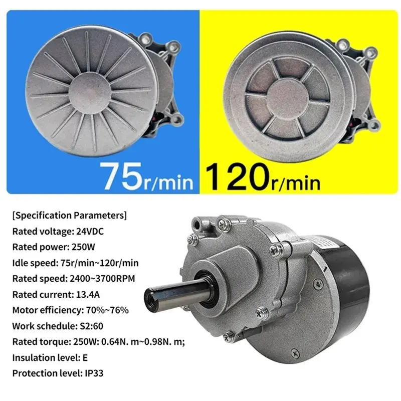 NEWX13A  MY1016Z 24V 250W Permanent Magnet Brushed DC Motor 75Rpm 44Mm Shaft 17Mm Diameter For Wheelchair Applications