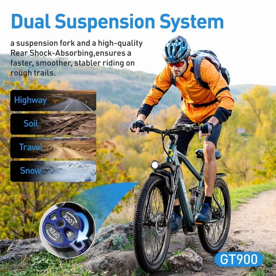 GT900 Electric Bike for Adults 24", Electric Mountain Bike Equipped with 400W(748W Peak) Motor, 25MPH Max Speed, 36V 13Ah Removable Battery, Shimano 7 Speed & Front Suspension for Off-Road Mountain Riding image 9