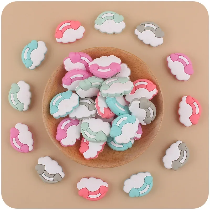 Kissteether 3 peças de contas de arco-íris de silicone de qualidade alimentar para colares de enfermagem diy pulseiras fazendo caneta acessórios de joias