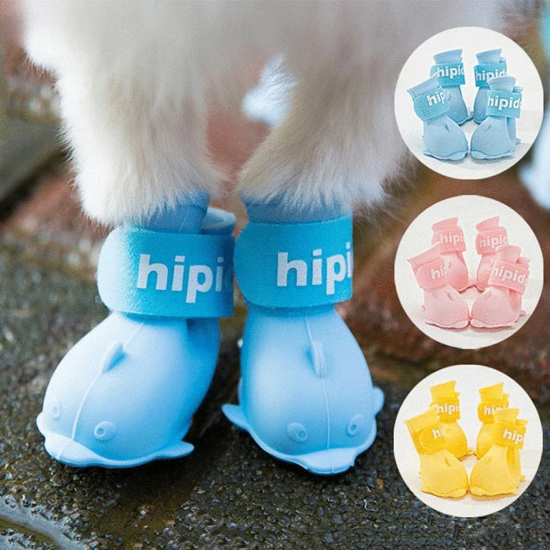 

Dog Shoes Cartoon Dog Shoes Set of 4 Waterproof Rain Boots Foot Cover Pet Silicone Rain Shoes Sneakers 반려동물용품