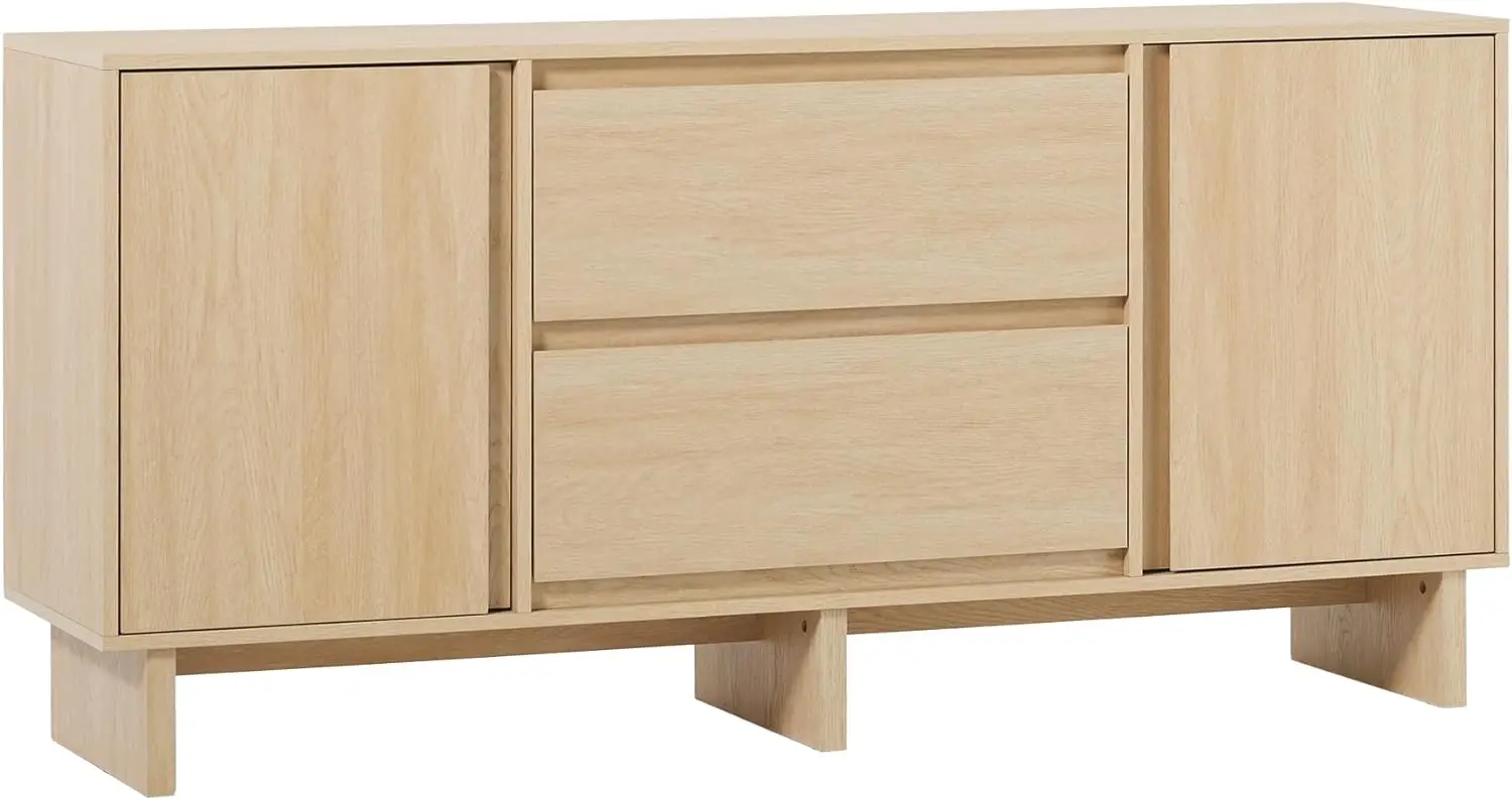 

Walker Edison Scandinavian Beveled 2-Door, 2-Drawer Sideboard, 63 Inch, Coastal Oak