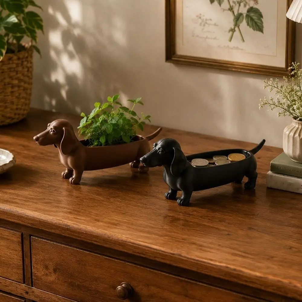 Ornaments 3D Printed Dachshund Storage Tray Animal Funny Sausage Dog Planter Plastic Jewelry Catchall Dish Room Aesthetic Decor
