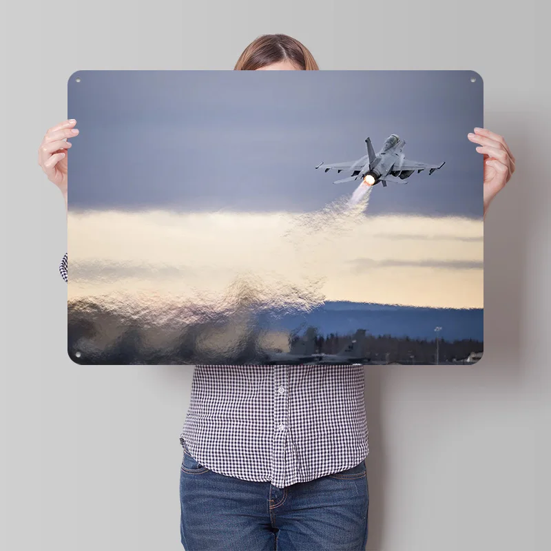 F-16 Fighter Jet Takeoff Personalized 3D Textured Metal Poster Wall Art Vintage Tin Signs for Office Decor Room Wand Deko Home