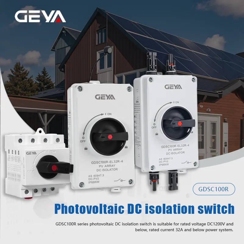 GEYA GDSC120R PV Solar Disconnect Switch DC1200V 32A 4P Isolator IP66 Waterproof for Photovaltaic System with MC4 Connectors