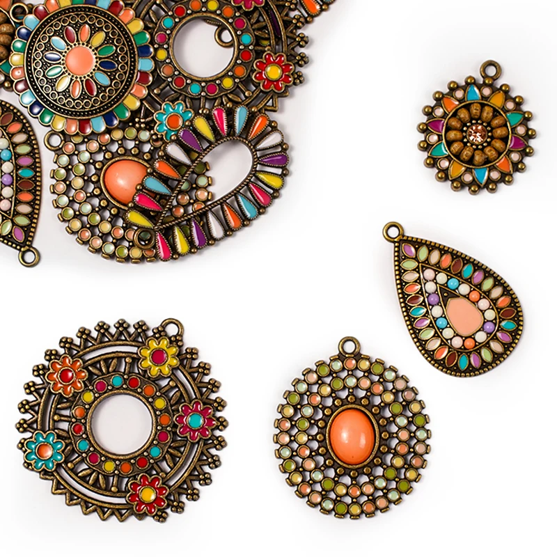 

12 шт., богемные эмалированные подвески, античная бронза, серьги из цинкового сплава, ожерелье, кулон, сделай сам, женское изготовление ювелирных изделий
