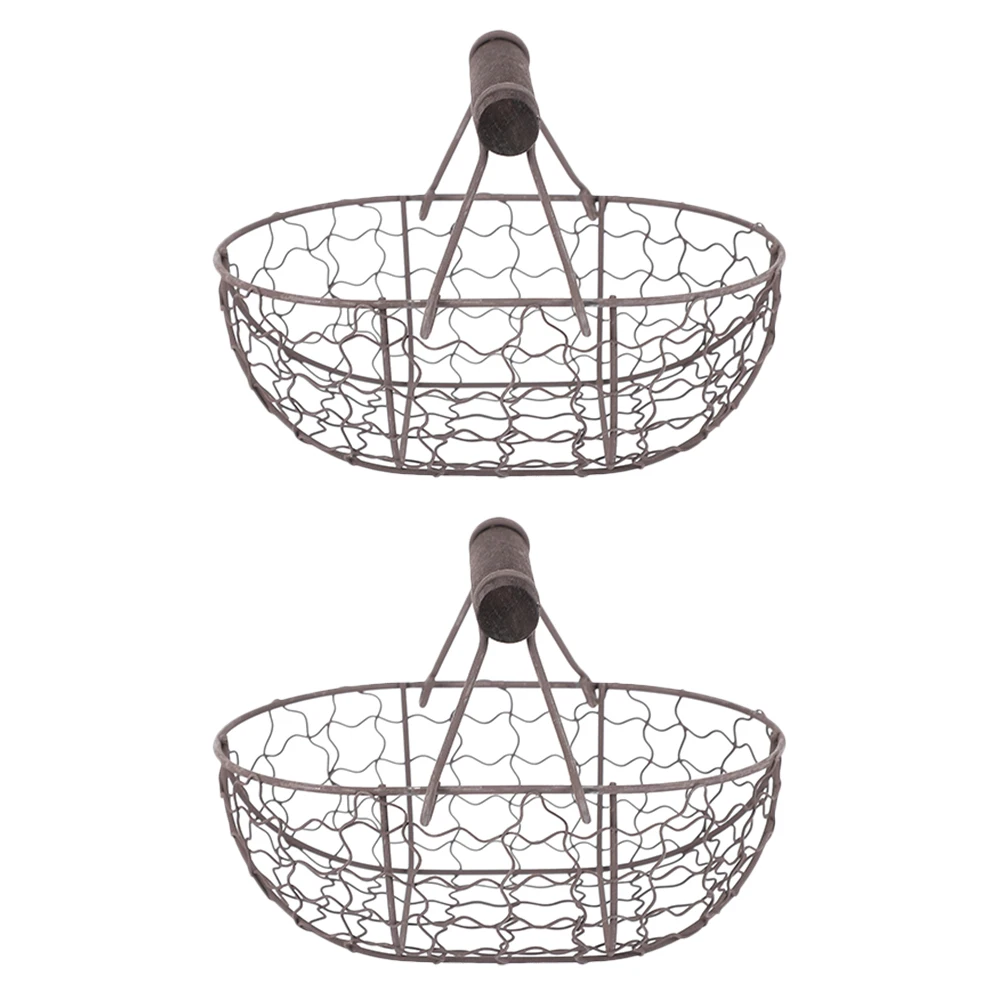 

Iron Wood Storage Basket for Fruits Vegetables Eggs Bread Food Multi Functional Compact Kitchen Home Decor Fruit Vegetable