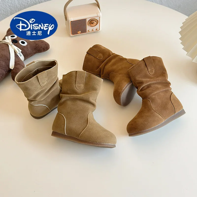 

Girls' Mid-Calf Boots 2025 Winter - Plush Lined Leather Ankle Boots, Stylish Warm Fashion Shoes for Toddler Kids