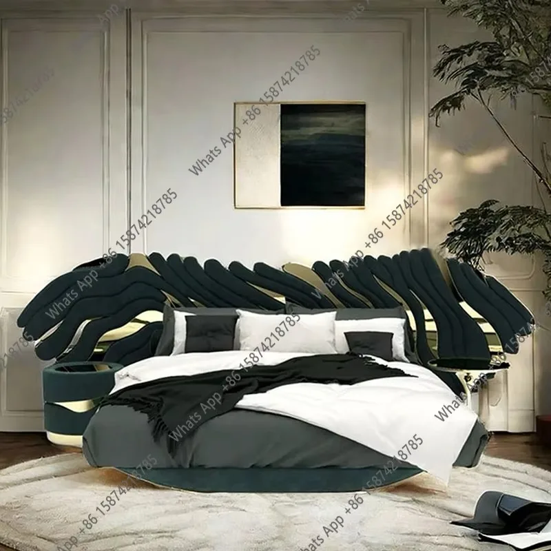 X5 Italian Light Luxury Haute Couture Villa Large Flat Bedroom Fabric Bed Wide Screen Big Bed Butterfly Creative