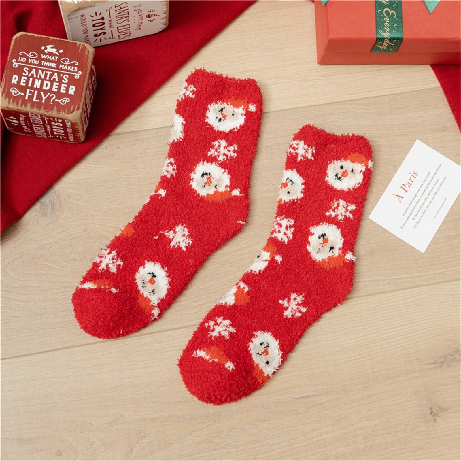 

Red Knitted Christmas Stocking Snowflake Elk Printed Santa Claus Sock Xmas Tree Women Winter Warm Wear New Year Xmas Gifts