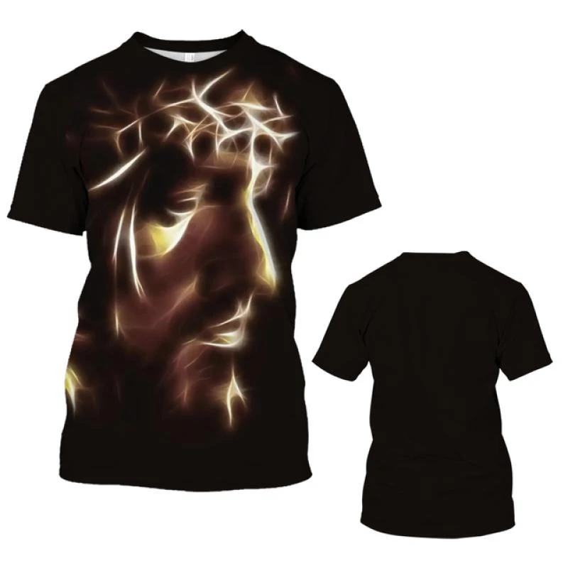 New Jesus Print Men'S T-Shirt Fashion Street Trend Short Sleeve Top Summer Oversized T Shirt Y2K Clothing O Neck Sweatshirt