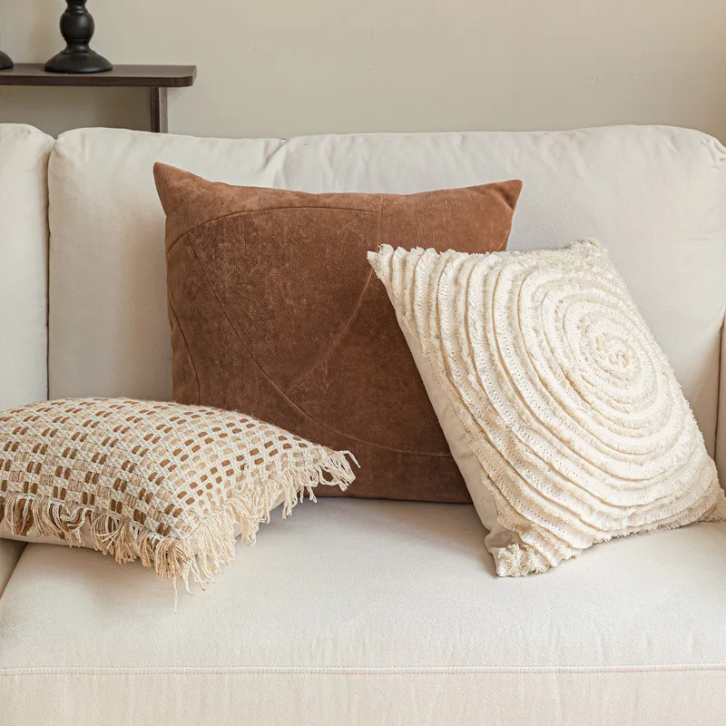 Vintage Living Room Sofa Square Cushion Cover Combination Hotel Homestay Sample Room Caramel Color Waist Pillow Cover