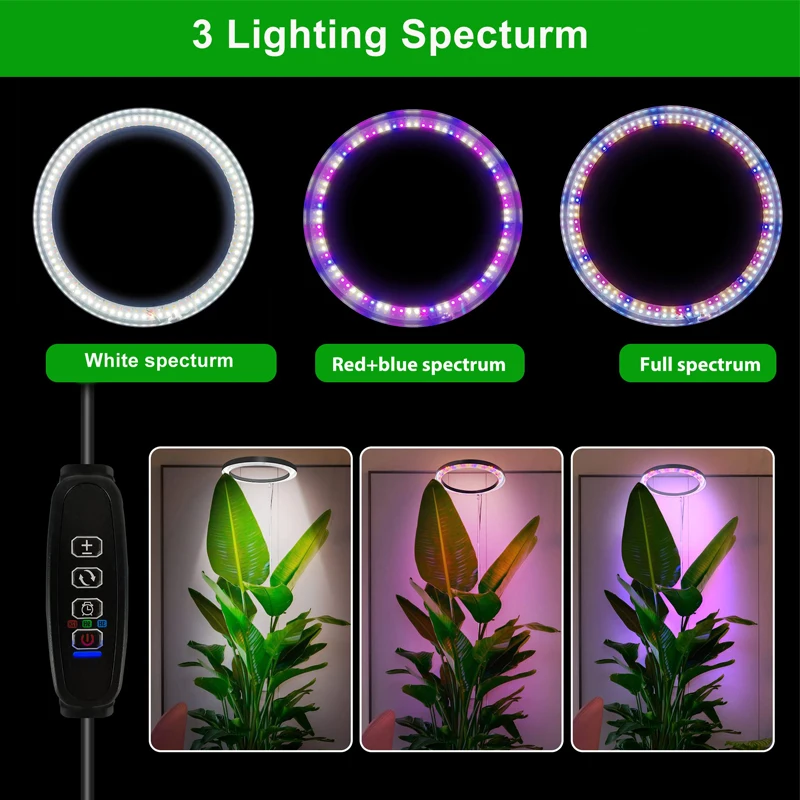 Luz LED de espectro completo para cultivo, lámpara de altura ajustable para plantas de interior, regulable, con temporizador para plantas grandes