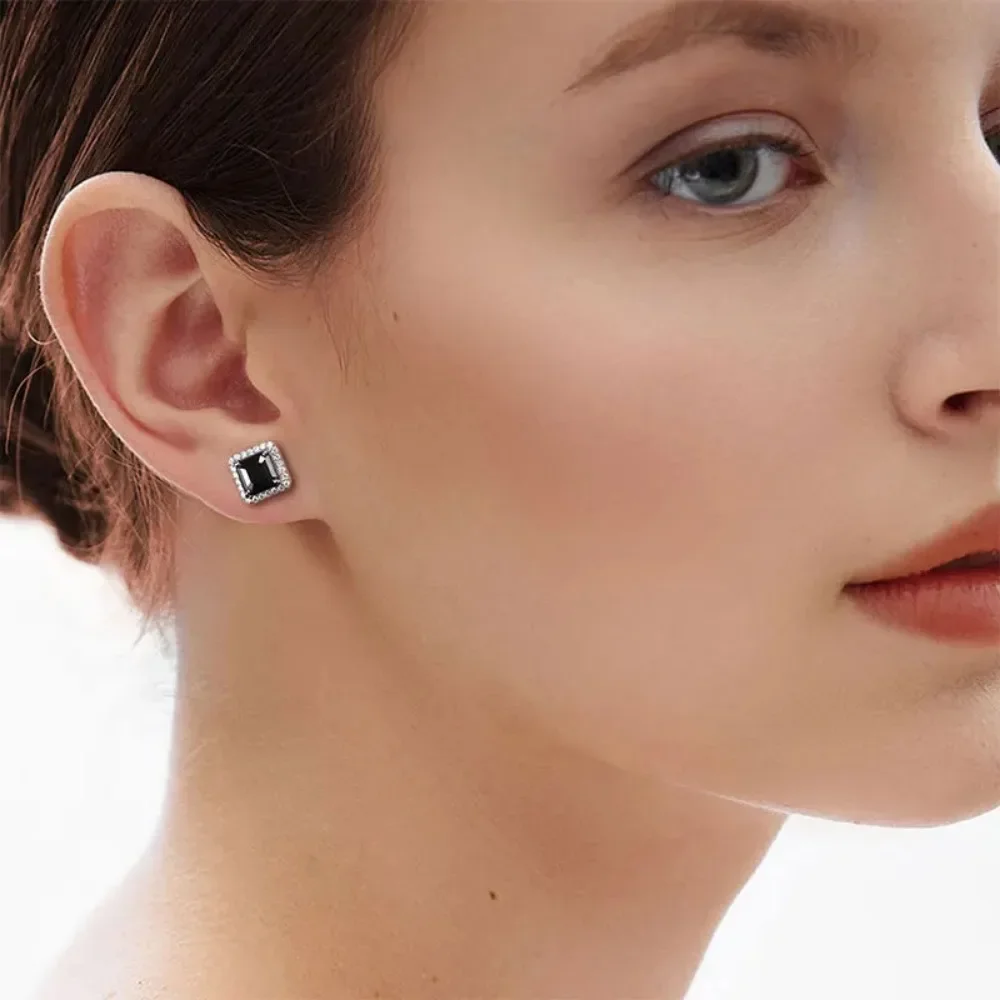 All Moissanite Stud Earrings for Women Men Black Square D Color Diamond S925 Sterling Silver 18K White Gold Plated Jewelry Gift