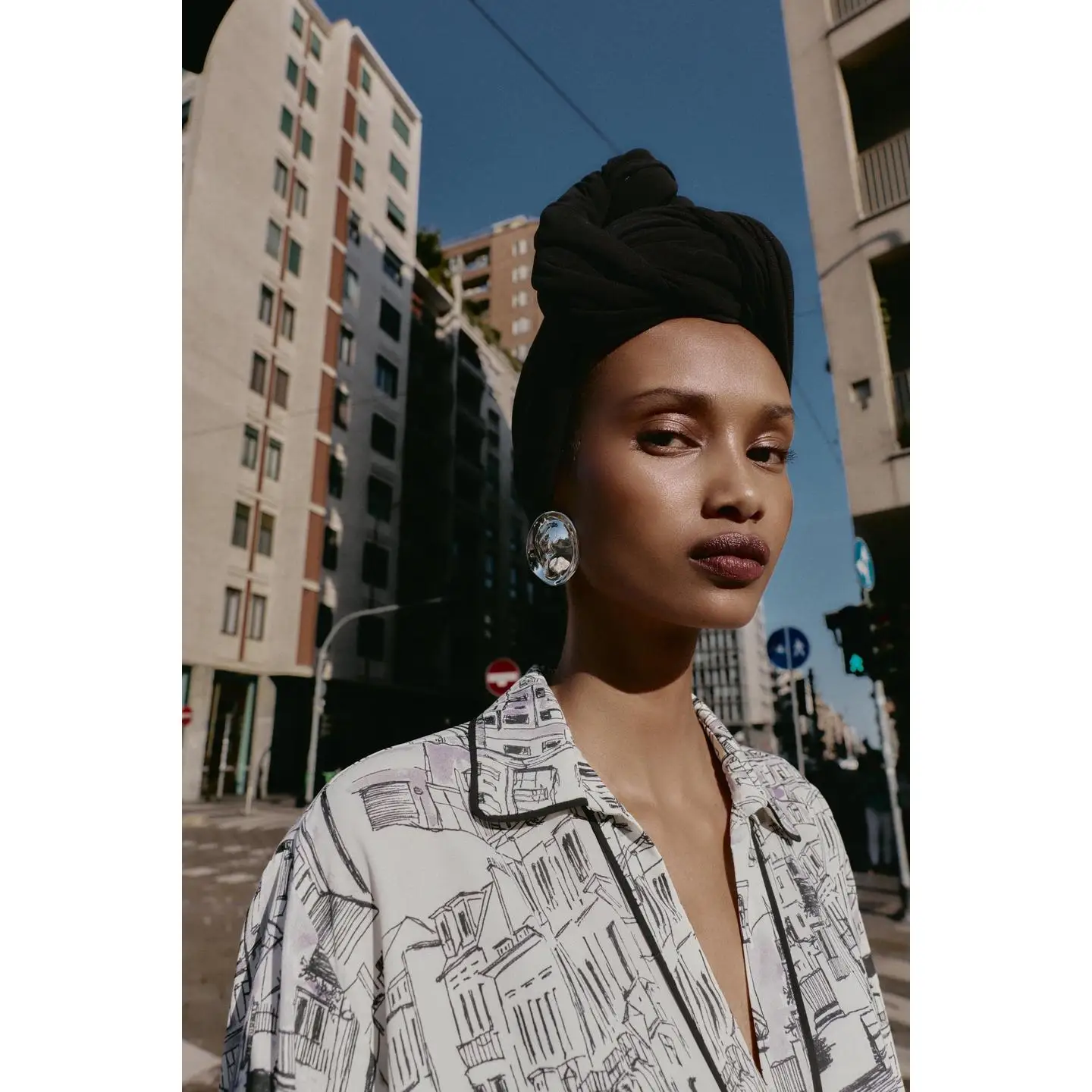 Francese Sle Lungo Sve Stampa irt Taglio dritto da donna V-Ne Chiusura con bottoni Dettaglio Inizio autunno Faion Camicetta casual