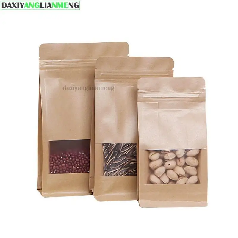 

50pcs/lot 10~20cm Kraft Paper Storage Bag Frosted Window Stand Up Side Gusset Zipper Packing Bags Zipper Lock Retailer Package