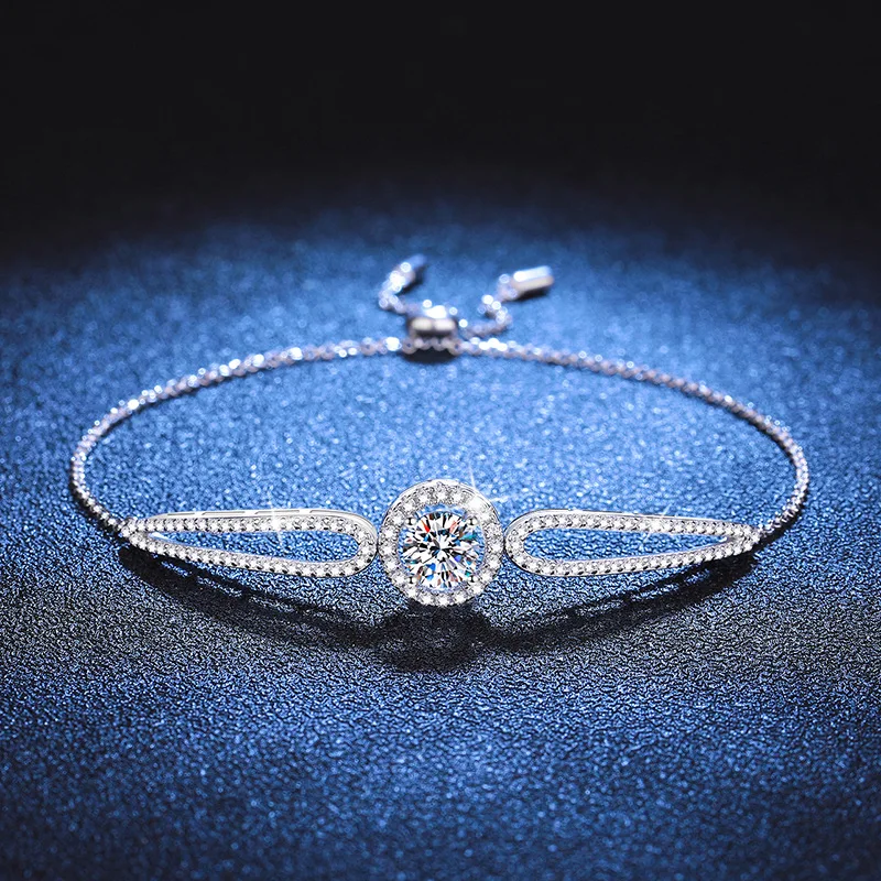 Platinum PT950 18K Gold Bracelet Women's Moissanite Diamond Bracelet Round Bag High-end Adjustable Bracelet 1 Carat Moissanite